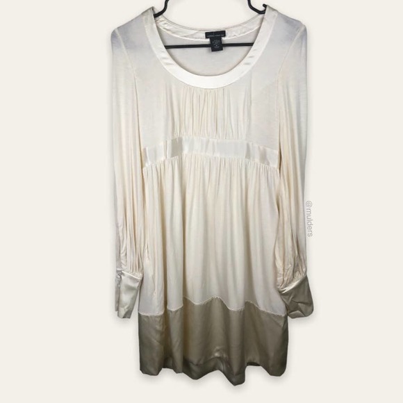 Moda International White Tone Pleated Ruched Draped Silk Trim Dress - Picture 1 of 13